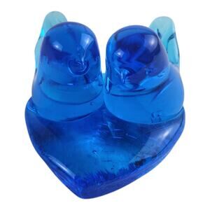 VTG Terra Studios Bluebird of Happiness with Heart Art Glass Figurine Signed Leo